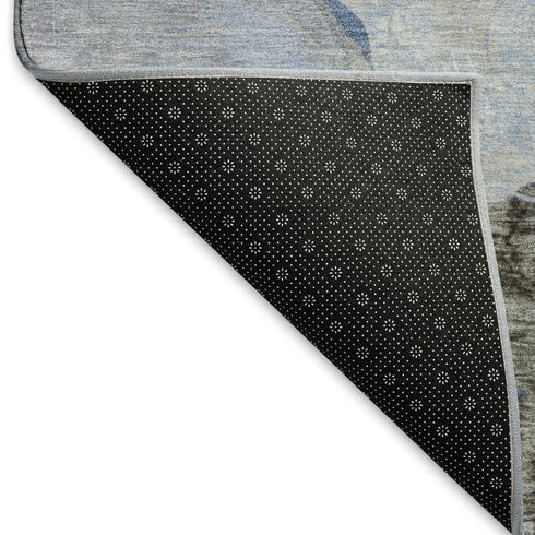 5' X 8' Sky Blue Charcoal And Ivory Geometric Washable Area Rug With UV Protection