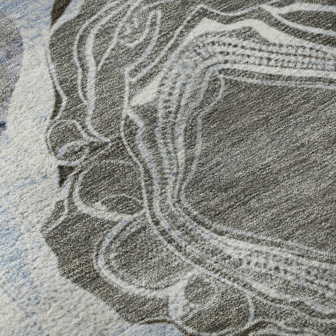 5' X 8' Sky Blue Charcoal And Ivory Geometric Washable Area Rug With UV Protection