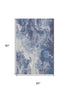 5' X 8' Blue And Ivory Abstract Washable Area Rug With UV Protection