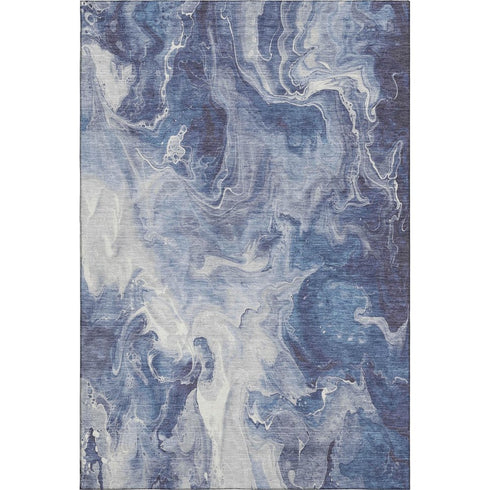 5' X 8' Blue And Ivory Abstract Washable Area Rug With UV Protection