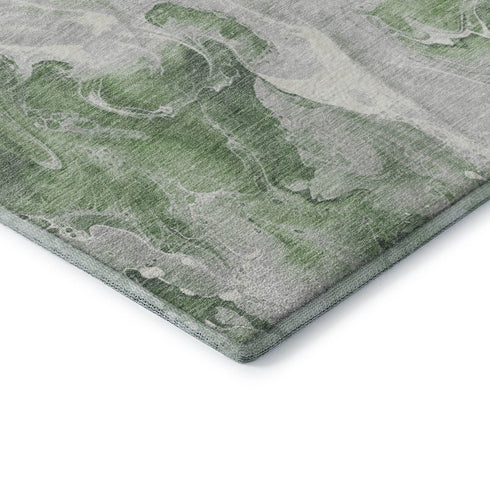 8' X 10' Green Gray And Ivory Abstract Washable Area Rug With UV Protection