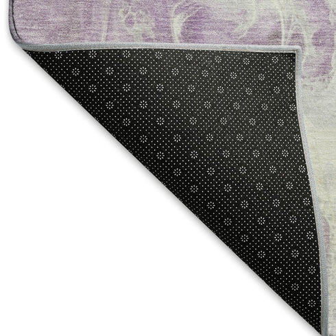 5' X 8' Lavender And Ivory Abstract Washable Area Rug With UV Protection