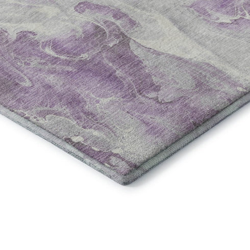 5' X 8' Lavender And Ivory Abstract Washable Area Rug With UV Protection