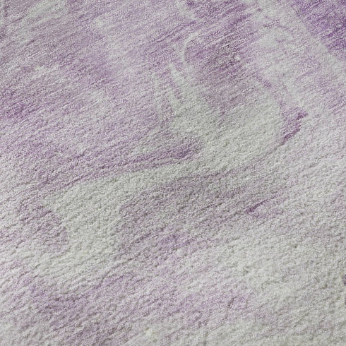 5' X 8' Lavender And Ivory Abstract Washable Area Rug With UV Protection