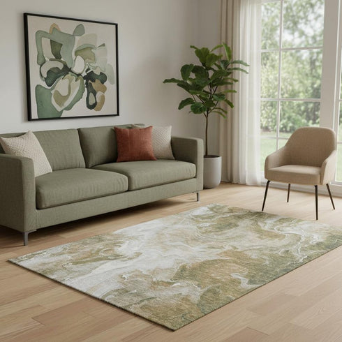 5' X 8' Coffee Copper And Silver Abstract Washable Area Rug With UV Protection