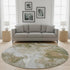 8' Coffee Copper And Silver Abstract Washable Round Rug With UV Protection