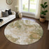 8' Coffee Copper And Silver Abstract Washable Round Rug With UV Protection