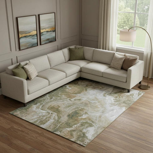 9' X 12' Coffee Copper And Silver Abstract Washable Area Rug With UV Protection