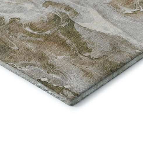 9' X 12' Coffee Copper And Silver Abstract Washable Area Rug With UV Protection