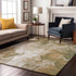 9' X 12' Coffee Copper And Silver Abstract Washable Area Rug With UV Protection