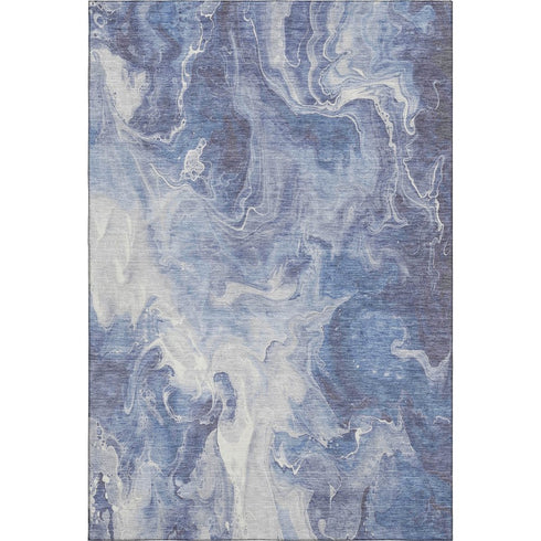 5' X 8' Navy Blue And Ivory Abstract Washable Area Rug With UV Protection