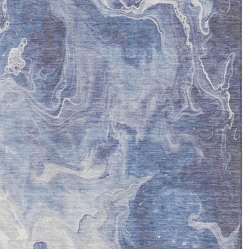 5' X 8' Navy Blue And Ivory Abstract Washable Area Rug With UV Protection
