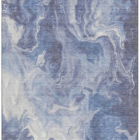 5' X 8' Navy Blue And Ivory Abstract Washable Area Rug With UV Protection