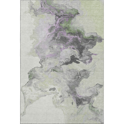 8' X 10' Artichoke Green Gray And Ivory Abstract Washable Area Rug With UV Protection