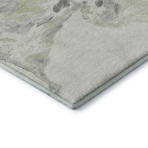 8' X 10' Artichoke Green Gray And Ivory Abstract Washable Area Rug With UV Protection