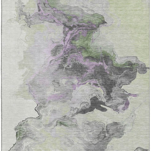 8' X 10' Artichoke Green Gray And Ivory Abstract Washable Area Rug With UV Protection