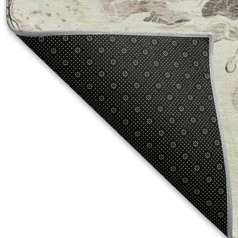 5' X 8' Beige Blue And Copper Abstract Washable Area Rug With UV Protection