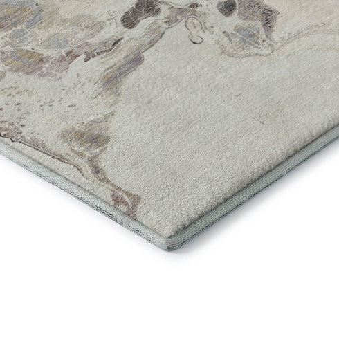 5' X 8' Beige Blue And Copper Abstract Washable Area Rug With UV Protection