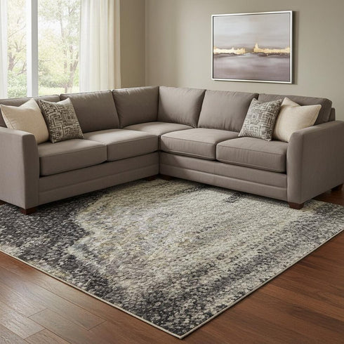 8' X 10' Beige Blue And Copper Abstract Washable Area Rug With UV Protection