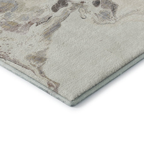 8' X 10' Beige Blue And Copper Abstract Washable Area Rug With UV Protection