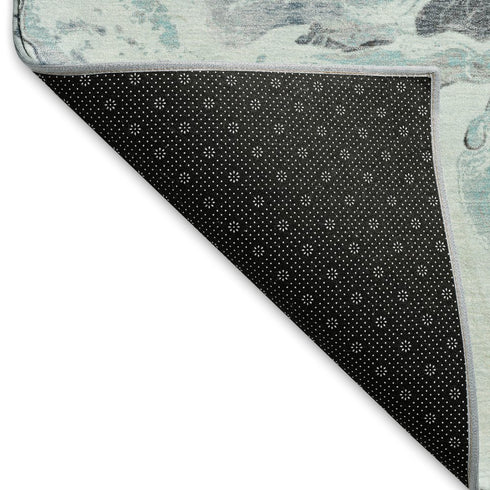 8' X 10' Teal Silver And Beige Abstract Washable Area Rug With UV Protection