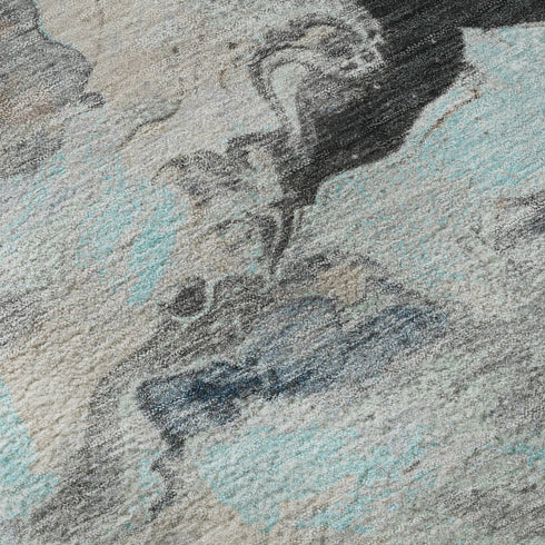 8' X 10' Teal Silver And Beige Abstract Washable Area Rug With UV Protection