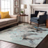 8' X 10' Teal Silver And Beige Abstract Washable Area Rug With UV Protection