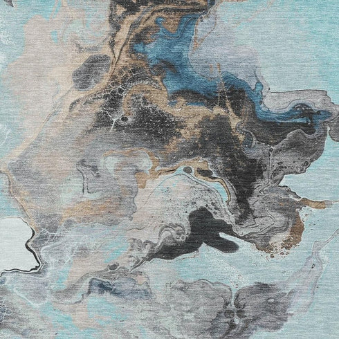 8' X 10' Teal Silver And Beige Abstract Washable Area Rug With UV Protection