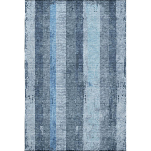 5' X 8' Blue And Gray Striped Washable Area Rug With UV Protection
