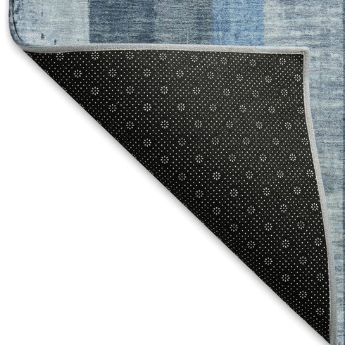5' X 8' Blue And Gray Striped Washable Area Rug With UV Protection