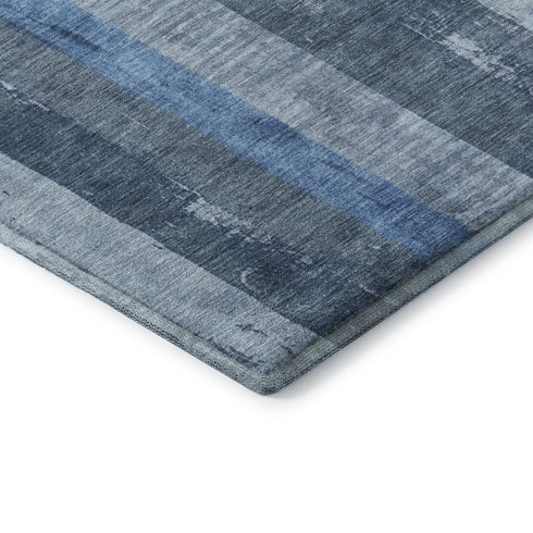5' X 8' Blue And Gray Striped Washable Area Rug With UV Protection