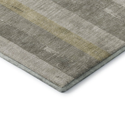 8' Taupe Beige And Tan Striped Washable Round Rug With UV Protection
