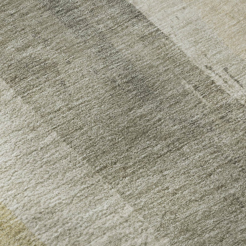 8' Taupe Beige And Tan Striped Washable Round Rug With UV Protection