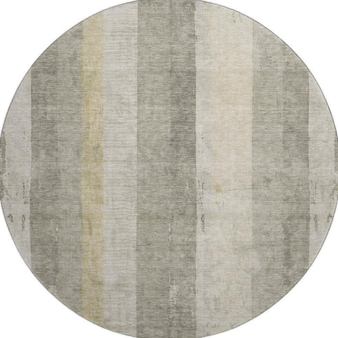 8' Taupe Beige And Tan Striped Washable Round Rug With UV Protection