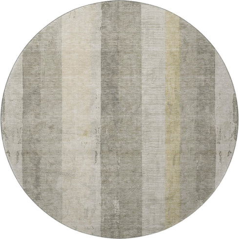 8' Taupe Beige And Tan Striped Washable Round Rug With UV Protection