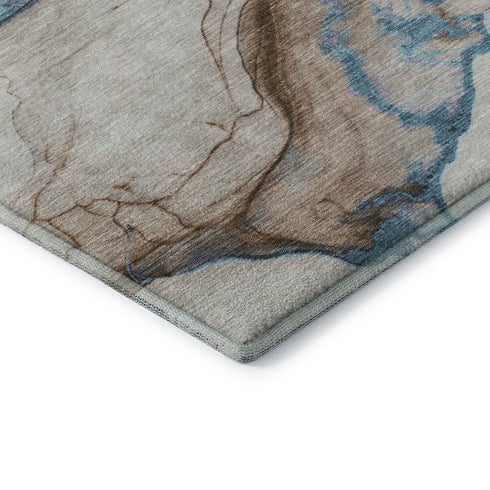 5' X 8' Beige Blue And Gray Abstract Washable Area Rug With UV Protection