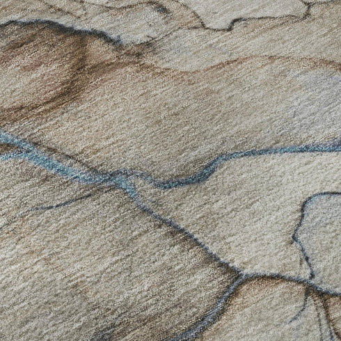 5' X 8' Beige Blue And Gray Abstract Washable Area Rug With UV Protection