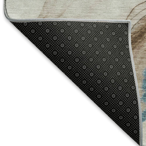 8' X 10' Beige Blue And Gray Abstract Washable Area Rug With UV Protection