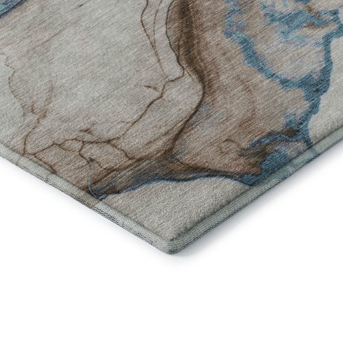 8' X 10' Beige Blue And Gray Abstract Washable Area Rug With UV Protection