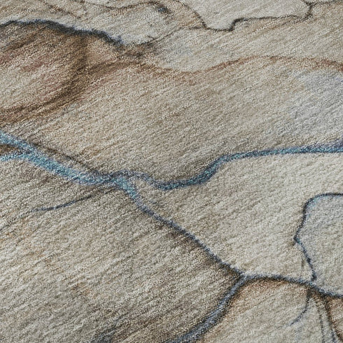 8' X 10' Beige Blue And Gray Abstract Washable Area Rug With UV Protection