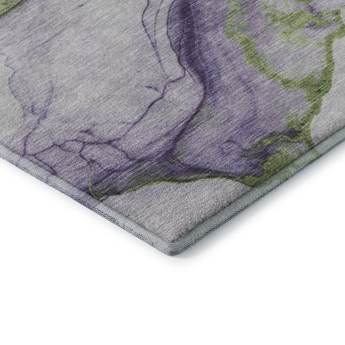 5' X 8' Purple Green And Ivory Abstract Washable Area Rug With UV Protection