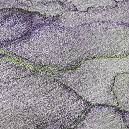 5' X 8' Purple Green And Ivory Abstract Washable Area Rug With UV Protection