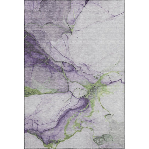 9' X 12' Purple Green And Ivory Abstract Washable Area Rug With UV Protection