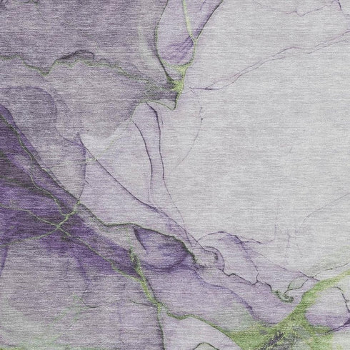 9' X 12' Purple Green And Ivory Abstract Washable Area Rug With UV Protection