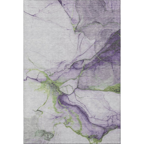 9' X 12' Purple Green And Ivory Abstract Washable Area Rug With UV Protection