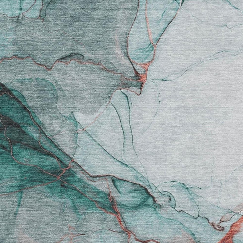 8' X 10' Teal Terra Cotta And Ivory Abstract Washable Area Rug With UV Protection