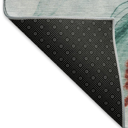 9' X 12' Teal Terra Cotta And Ivory Abstract Washable Area Rug With UV Protection