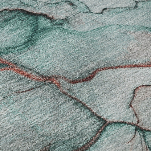 9' X 12' Teal Terra Cotta And Ivory Abstract Washable Area Rug With UV Protection