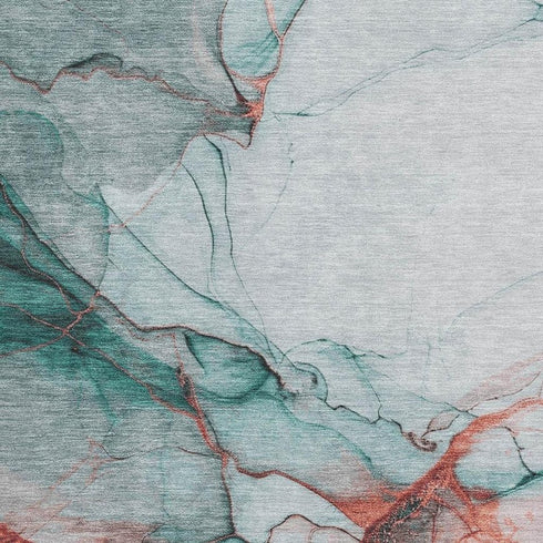 9' X 12' Teal Terra Cotta And Ivory Abstract Washable Area Rug With UV Protection