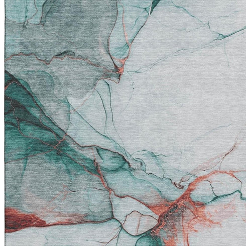 9' X 12' Teal Terra Cotta And Ivory Abstract Washable Area Rug With UV Protection